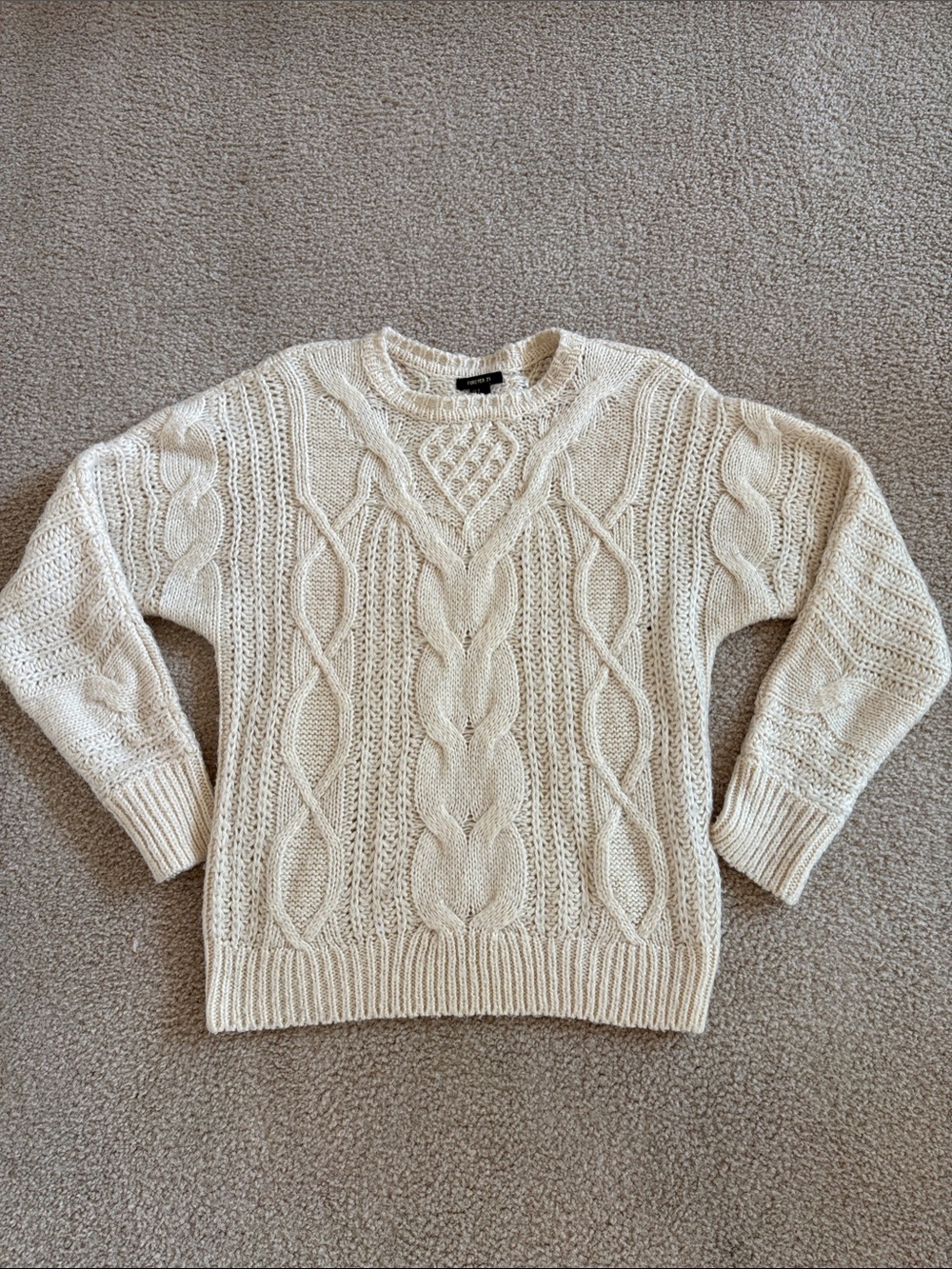 Forever 21 Cream Cable Knit Crewneck Sweater